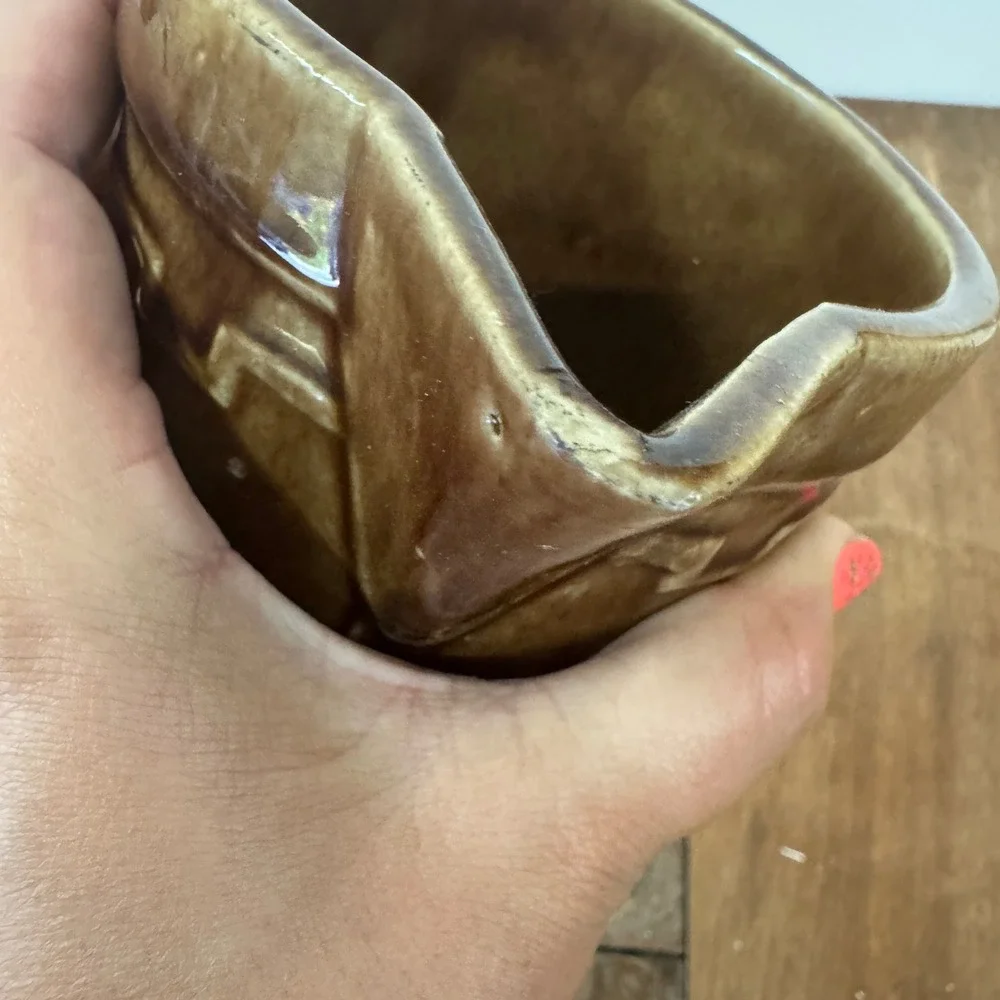 Vintage Brown Ceramic Diamond Pattern Pitcher Farmhouse Kitchen‎ Decor